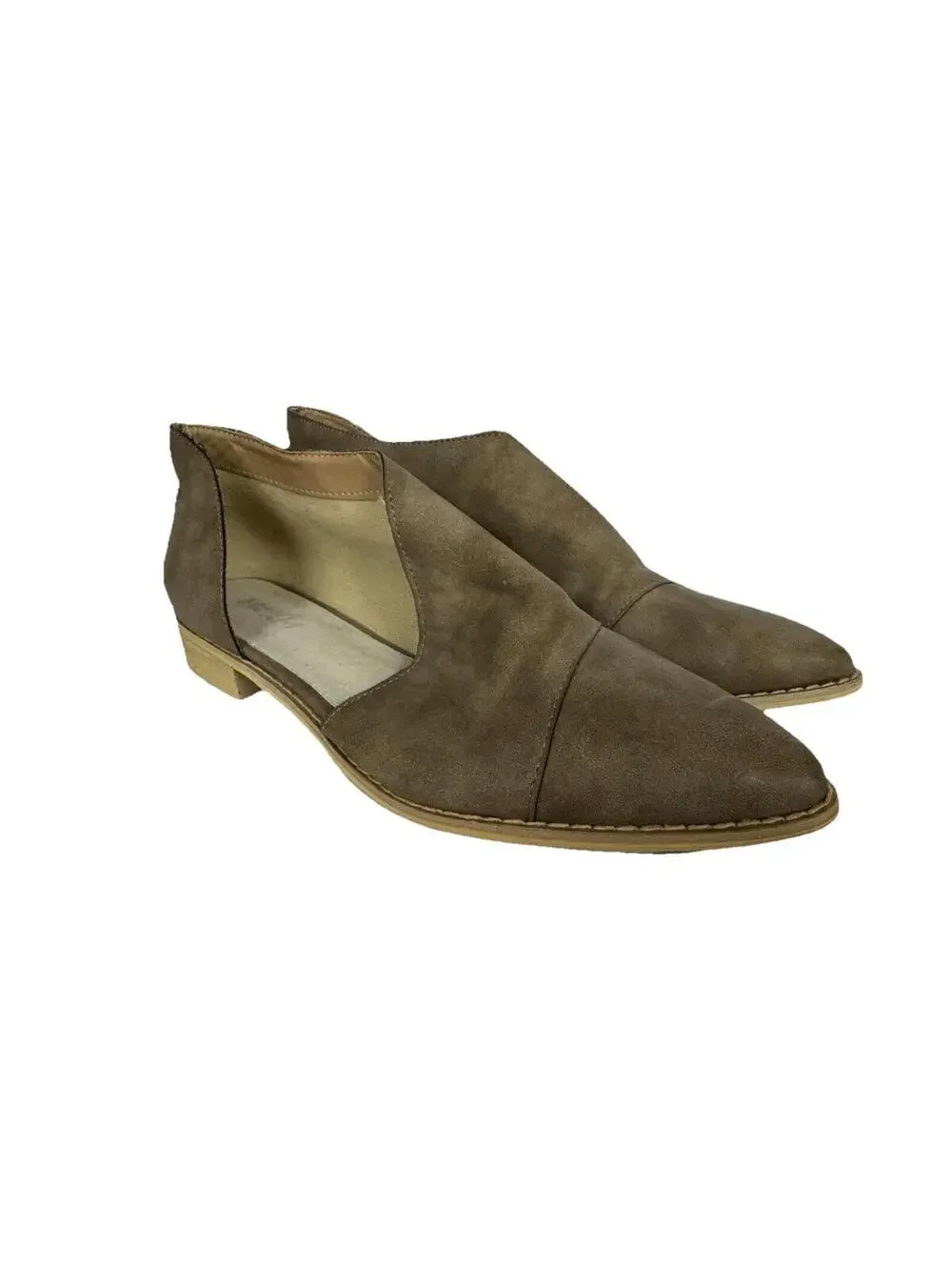 (RC) Women’s Taupe Suede Slip On Flats Low Heel Almond Toe Casual Comfort 10